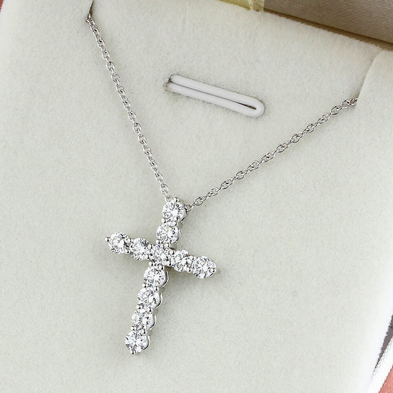 Affordable Luxury Jewelry 1.17 Ct Lab Diamond Cross Necklace 18K Gold