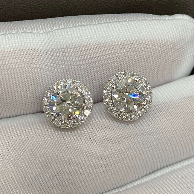 1.7ctw Round Lab Diamond Halo Earrings, 2 Ways to Wear