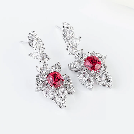 Lab-Grown Ruby And Diamond Earrings-14k Gold