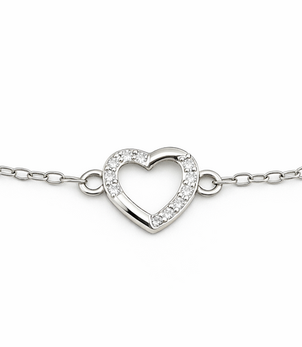 Minimal Heart Circle Silver Bracelet