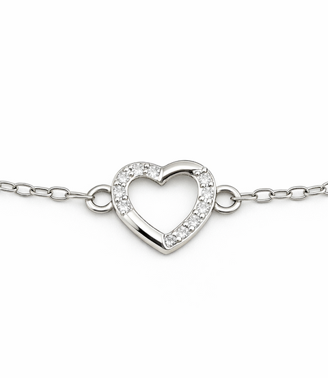 Minimal Heart Circle Silver Bracelet