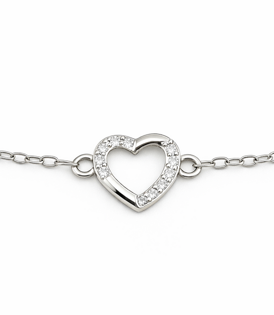 Minimal Heart Circle Silver Bracelet