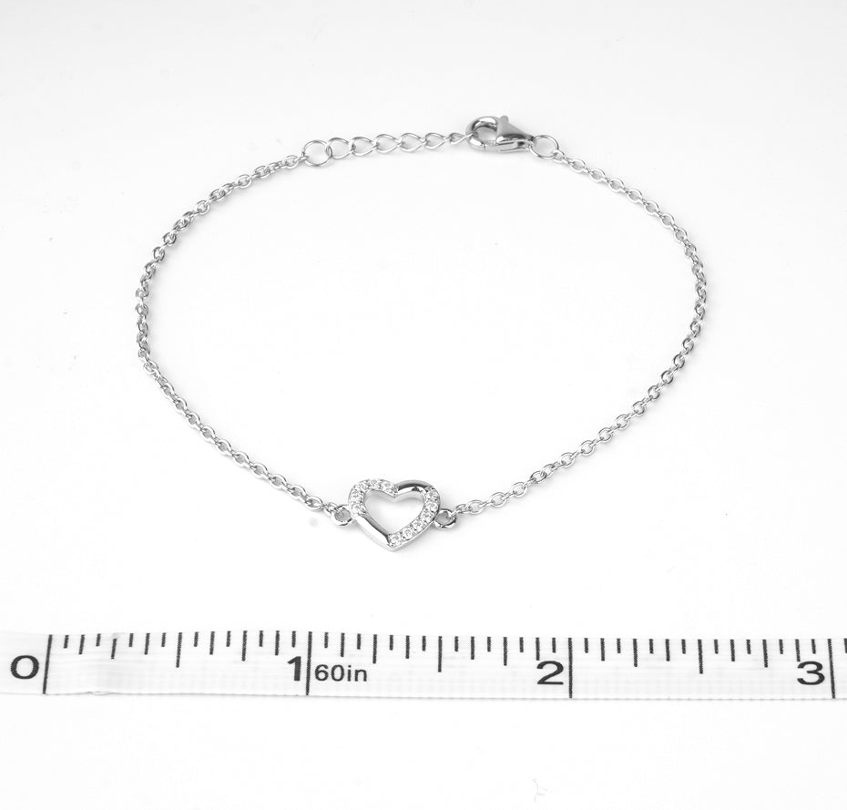 Minimal Heart Circle Silver Bracelet