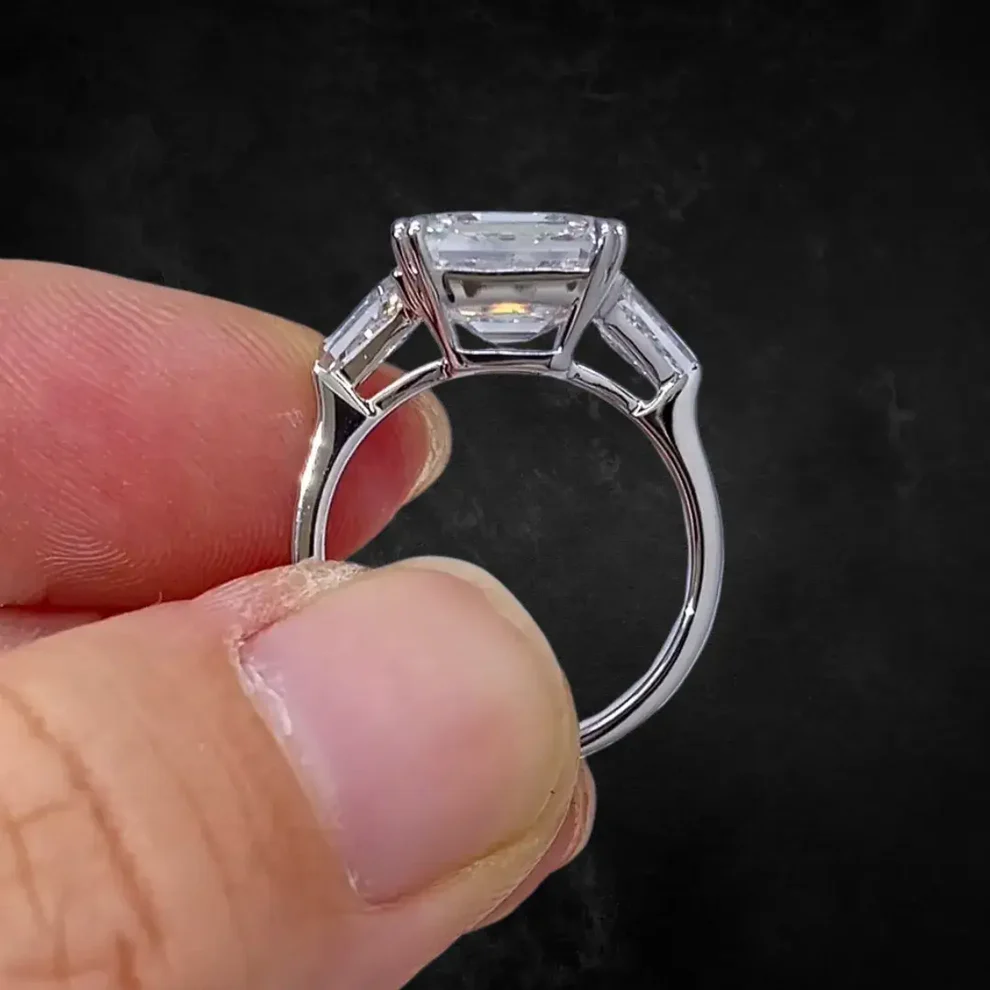 5 Carat Asscher Cut Lab Diamond Three Stone Ring