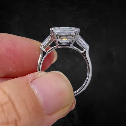 5 Carat Asscher Cut Lab Diamond Three Stone Ring