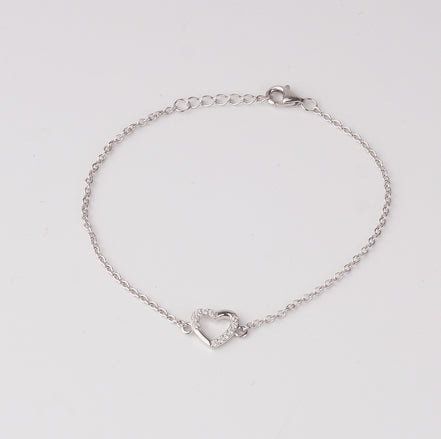 Minimal Heart Circle Silver Bracelet
