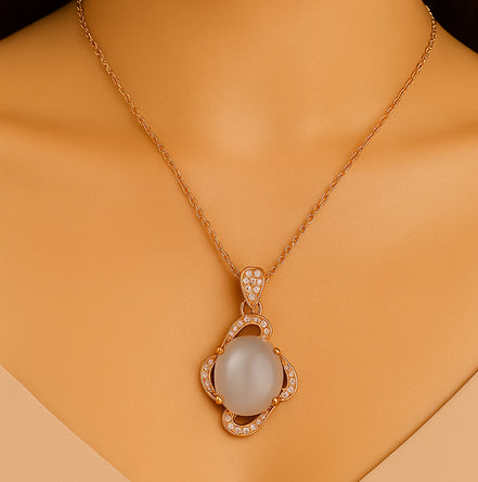 Radiant Oval Stone Pendant & Earrings Set