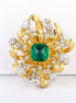 Affordable Luxury Jewelry Lab Grown Emerald and Diamond Brooch 14K Yellow Gold