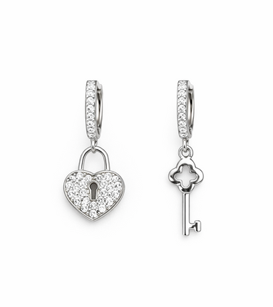 Forever Love Heart Lock & Key Earrings