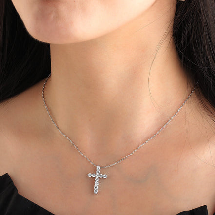 Affordable Luxury Jewelry 1.17 Ct Lab Diamond Cross Necklace 18K Gold