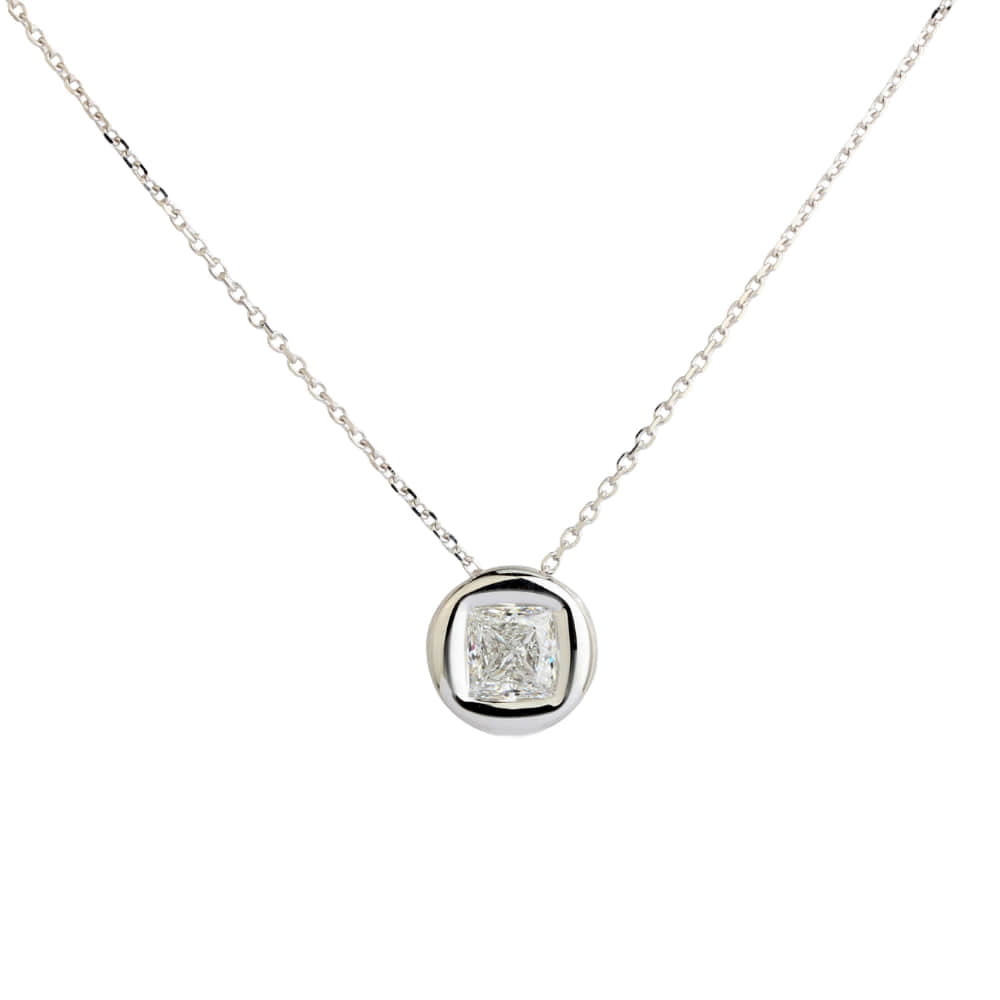 Affordable Luxury Jewelry 1 CT Princess Cut Lab Diamond Bezel Necklace 18K Gold