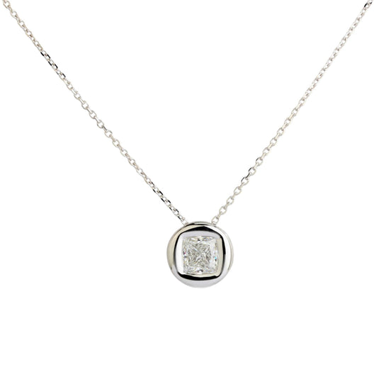 Affordable Luxury Jewelry 1 CT Princess Cut Lab Diamond Bezel Necklace 18K Gold