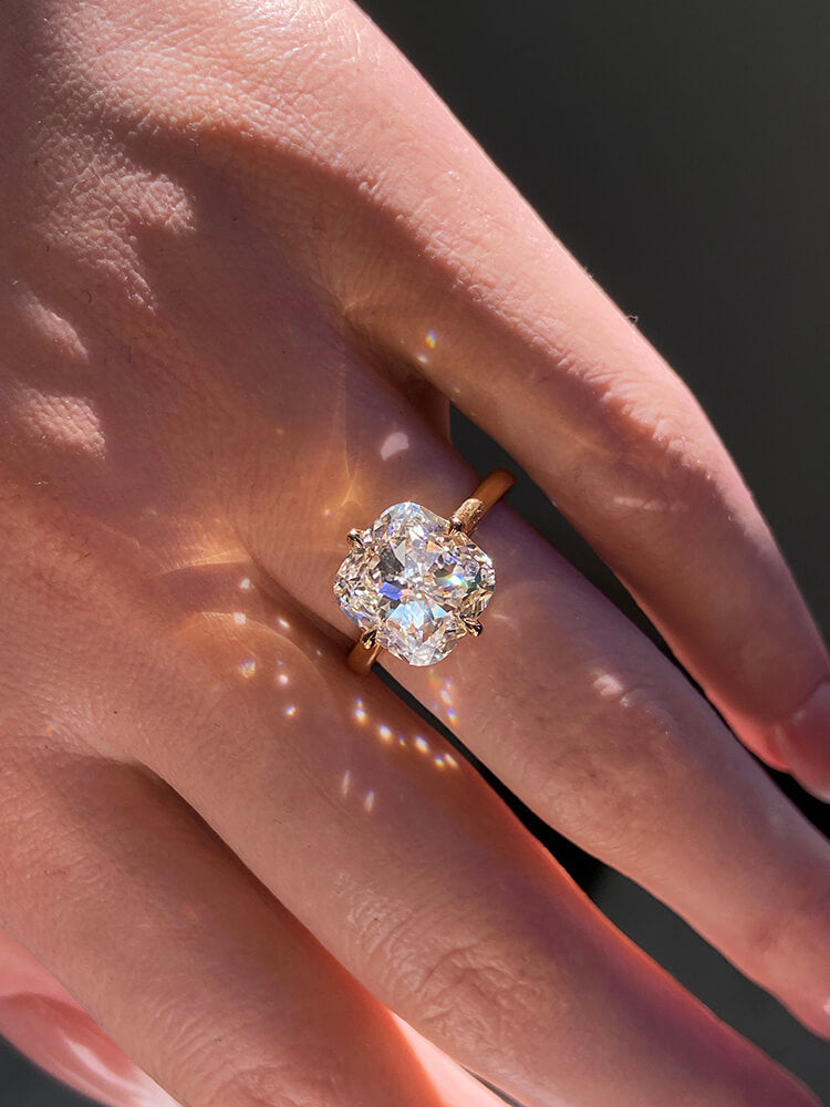 5 Carat Cushion Cut Lab Diamond Ring 14K Gold