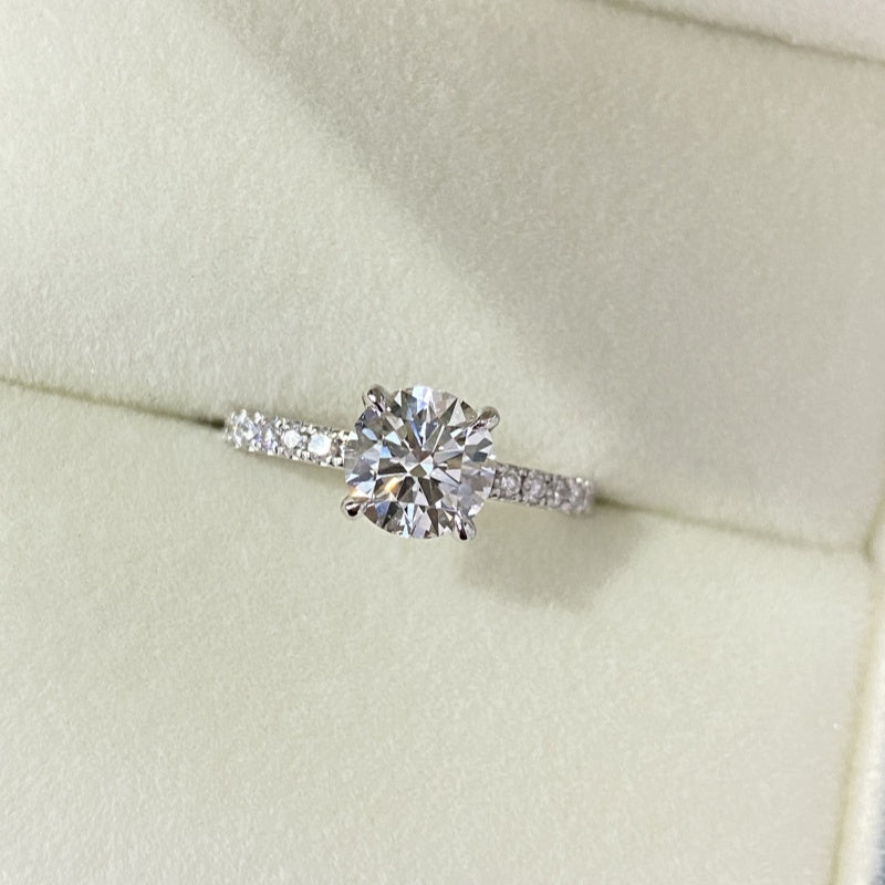Affordable Luxury Jewelry Pave Round Lab Diamond Engagement Ring