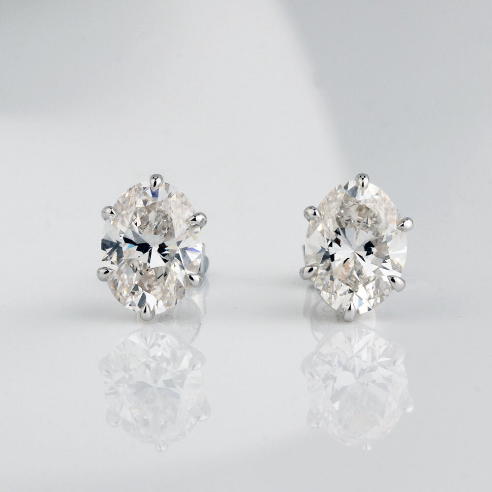 Affordable Luxury Jewelry Oval Lab Grown Diamond Studs 6 Prong Earrings (4.13 Ct. Tw.)