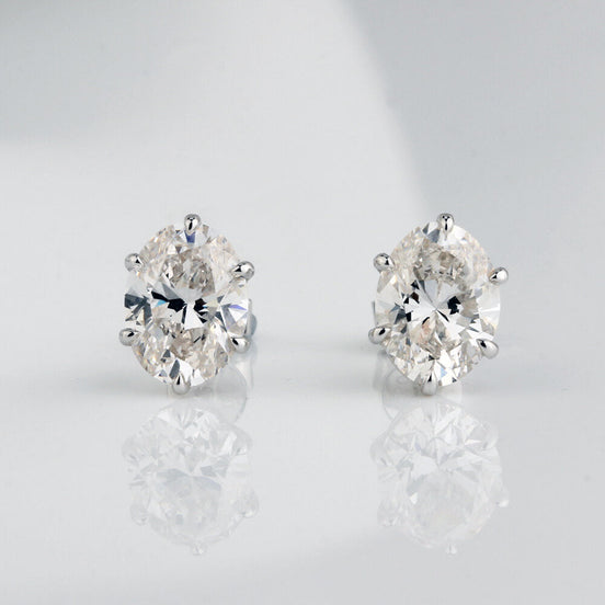 Affordable Luxury Jewelry Oval Lab Grown Diamond Studs 6 Prong Earrings (4.13 Ct. Tw.)