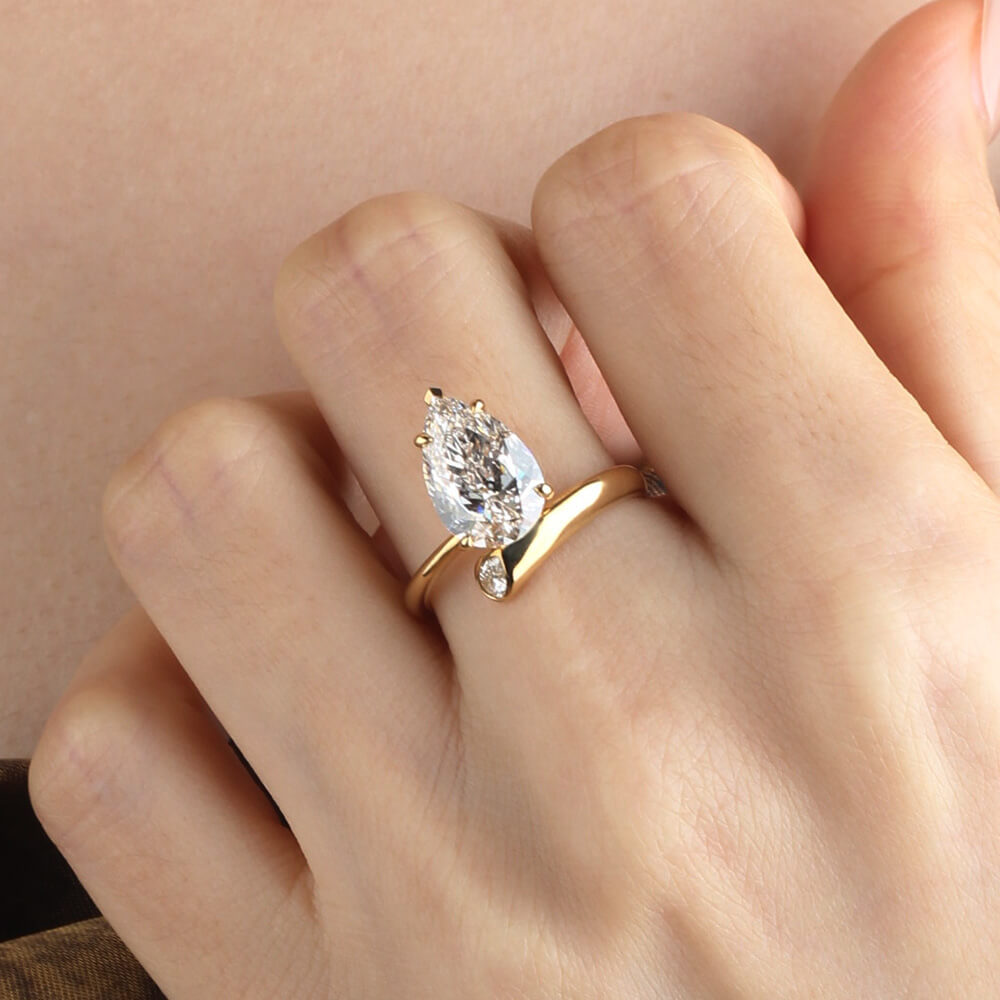 3 Carat Pear Lab Diamond Ring 14K Gold