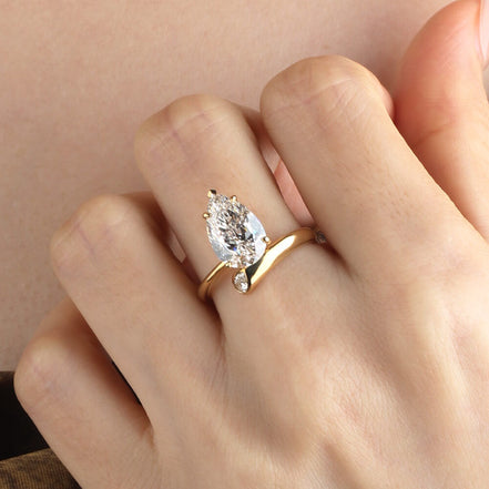 3 Carat Pear Lab Diamond Ring 14K Gold